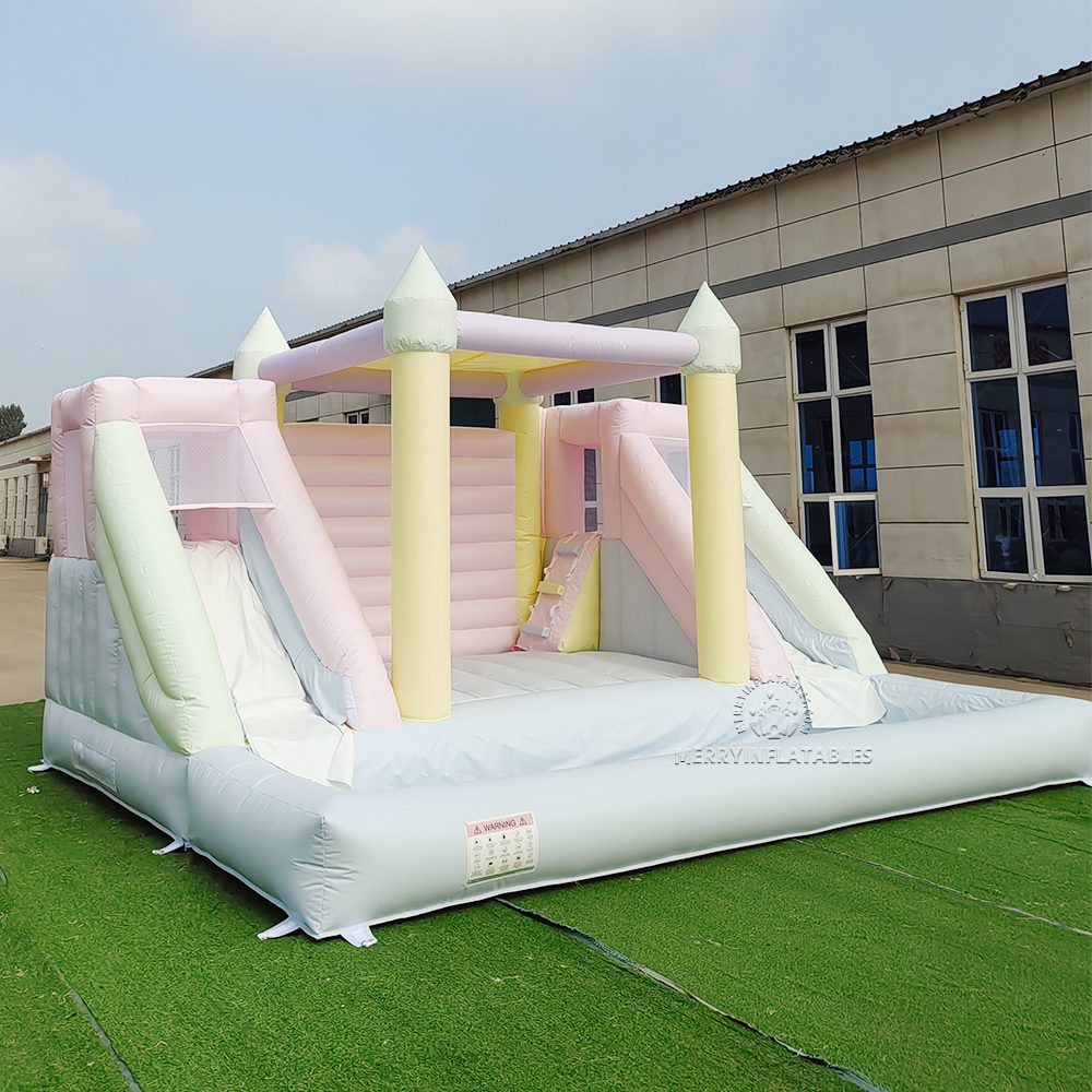 马卡龙双滑梯6x5-Pastel-Inflatable-slide-combo-pool-double-lane-2